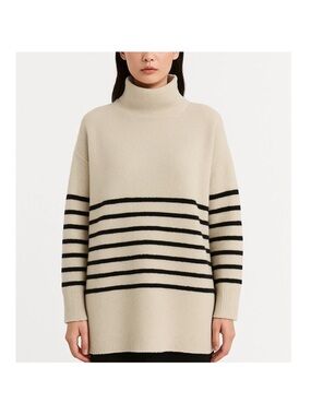 Turtleneck Stripe Oversized Sweater - Cream & Black